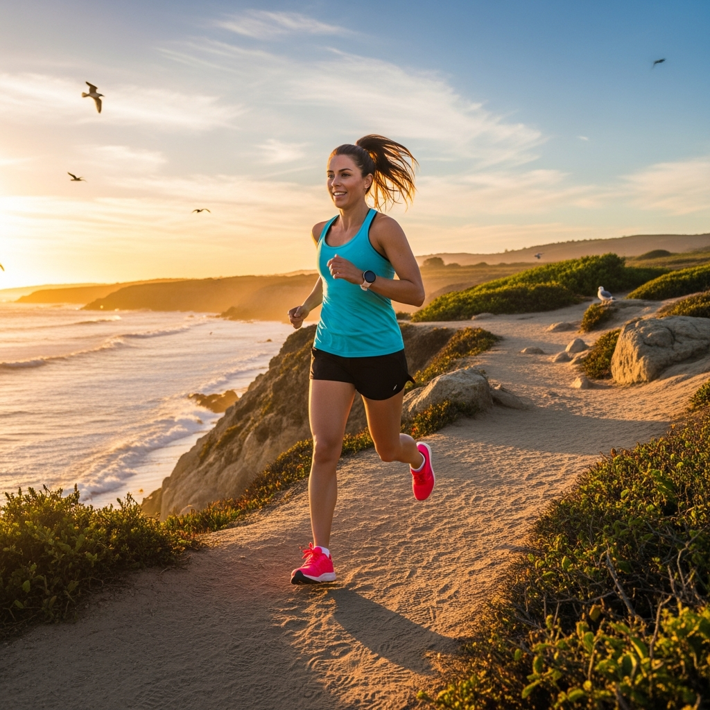 Woman enjoying outdoor running as a form of cardio exercise.